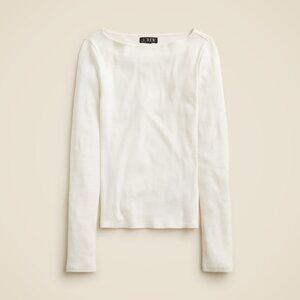 J. Crew Fine Rib Boatneck Tee Womens XS Ivory Preppy Mod Classic Collegiate NWT